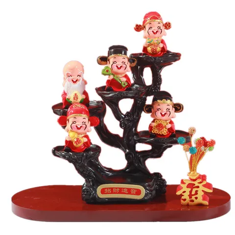 Tượng Ngũ Phúc & Ngũ Lộ Thần Tài Chibi – Trang Trí Ô Tô, Để Bàn, Resin May Mắn
