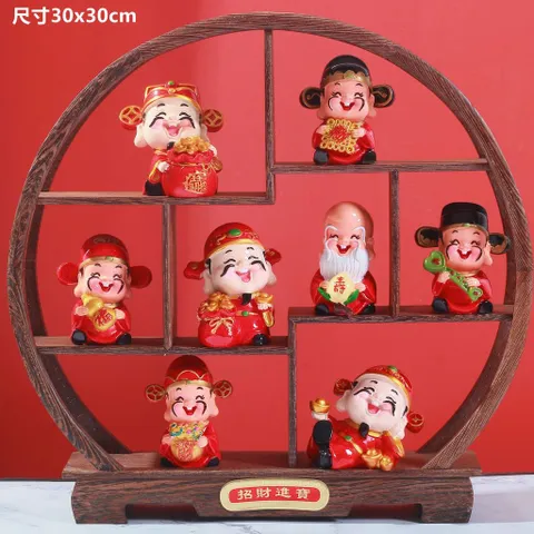 Tượng Ngũ Phúc & Ngũ Lộ Thần Tài Chibi – Trang Trí Ô Tô, Để Bàn, Resin May Mắn