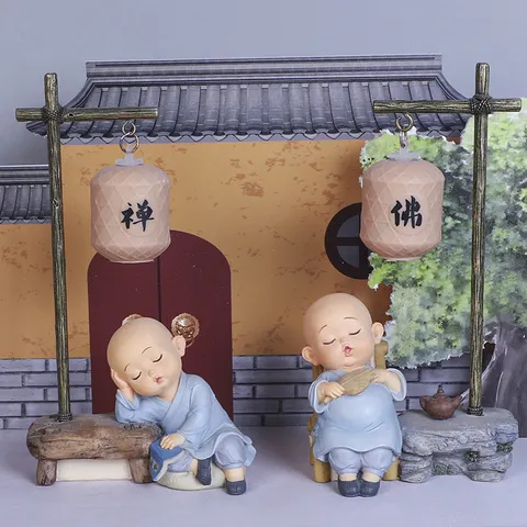 Tượng Chú Tiểu Thiền Ý Kèm Đèn Ngủ – Trang Trí Phòng Khách, Bàn Làm Việc, Phong Cách Trung Hoa