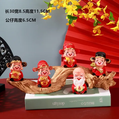 Tượng Ngũ Phúc & Ngũ Lộ Thần Tài Chibi – Trang Trí Ô Tô, Để Bàn, Resin May Mắn