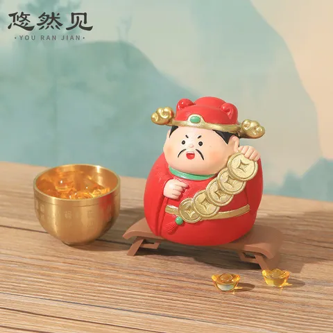 Bộ Tượng Thần Tài Phong Thủy Mini Đáng Yêu – Decor Bàn Làm Việc, Trang Trí Bàn Thờ Thần Tài Hút Lộc May Mắn