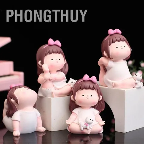 [Hàng HOT] Tượng bé gái bé mập tập Yoga để bàn Đáng Yêu Trang Trí Bàn học Xe Ô Tô【PhongThuy】