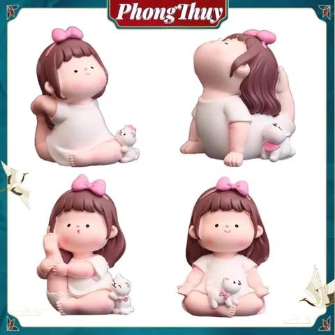 [Hàng HOT] Tượng bé gái bé mập tập Yoga để bàn Đáng Yêu Trang Trí Bàn học Xe Ô Tô【PhongThuy】