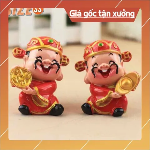 Bộ tượng 2 thần tài Bộ đôi Thần Tài May mắn cao cấp Tượng mini trang trí Xe hơi Bàn làm việc
