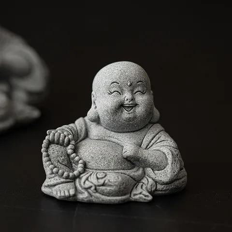 Tượng Di Lặc cầm chuỗi hạt đá sa thạch