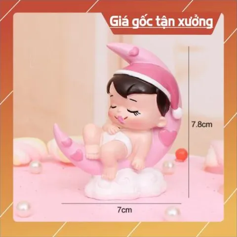 Phụ kiện bánh sinh nhật bánh kem - CẶP ĐÔI EM BÉ NẰM TRÊN TRĂNG trang trí bánh