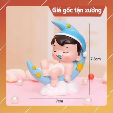 Phụ kiện bánh sinh nhật bánh kem - CẶP ĐÔI EM BÉ NẰM TRÊN TRĂNG trang trí bánh