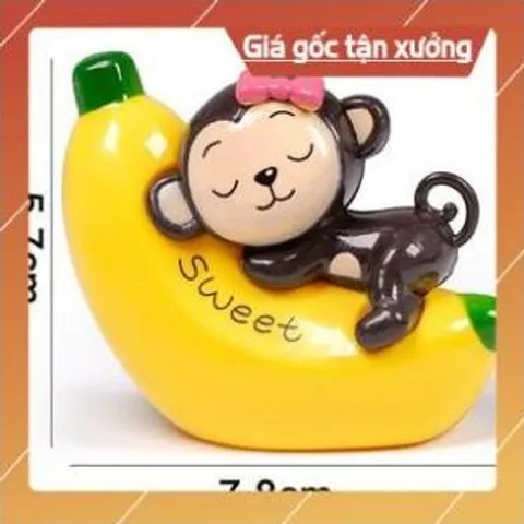 Trang trí bánh sinh nhật bánh kem cho bé - cặp đôi khỉ ôm chuối ( 2 con )