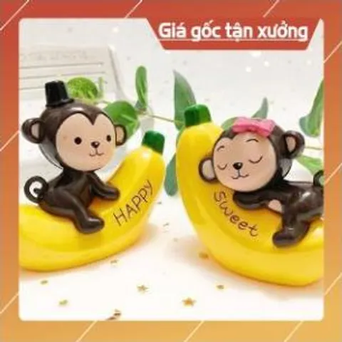 Trang trí bánh sinh nhật bánh kem cho bé - cặp đôi khỉ ôm chuối ( 2 con )