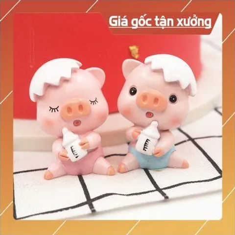 phụ kiện trang trí bánh kem [FREESHIP❤️] Cặp heo bình sữa