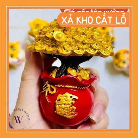 Cây kim tiền vàng mô hinh cây vàng may mắn cây tài lộc trang trí bàn làm việc chậu cây phong thủy phát tài