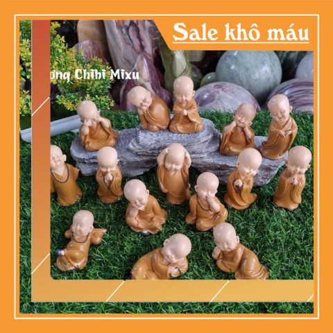 Trọn bộ 15 chú tiểu áo nâu size nhí 7- 8cm