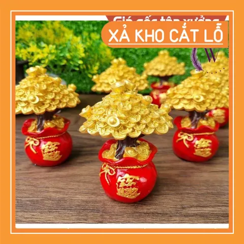 Cây kim tiền vàng mô hinh cây vàng may mắn cây tài lộc trang trí bàn làm việc chậu cây phong thủy phát tài
