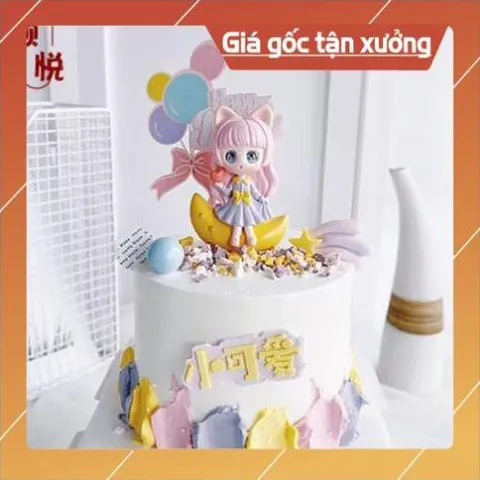 Phụ kiện trang trí bánh sinh nhật bánh kem - Em bé gái tóc vàng và em bé gái tóc hồng