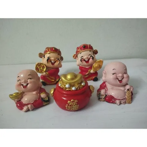Bộ 5 ông thần tài thỏi địa kèm chậu vàng - Freeship - Thần tài, thổ địa kèm chậu tài lộc