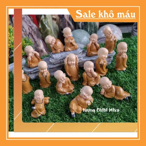 Trọn bộ 15 chú tiểu áo nâu size nhí 7- 8cm