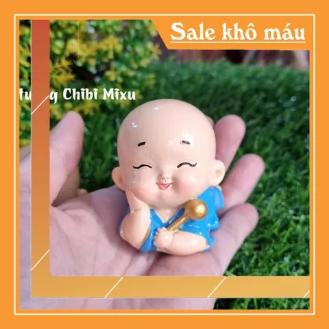 (Áo vàng / áo xanh) Bộ 02 chú tiểu nằm gõ mõ siêu xinh