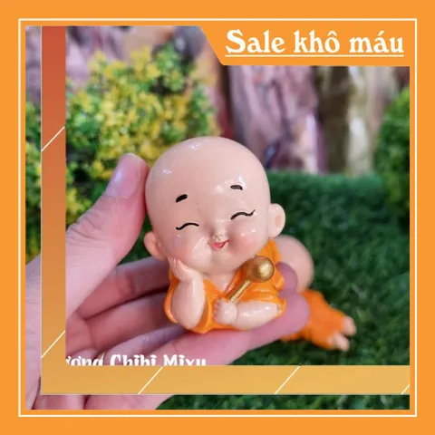 (Áo vàng / áo xanh) Bộ 02 chú tiểu nằm gõ mõ siêu xinh