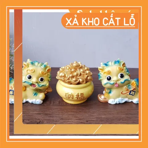 Cặp Kỳ Lân lớn kèm chậu vàng - màu vàng