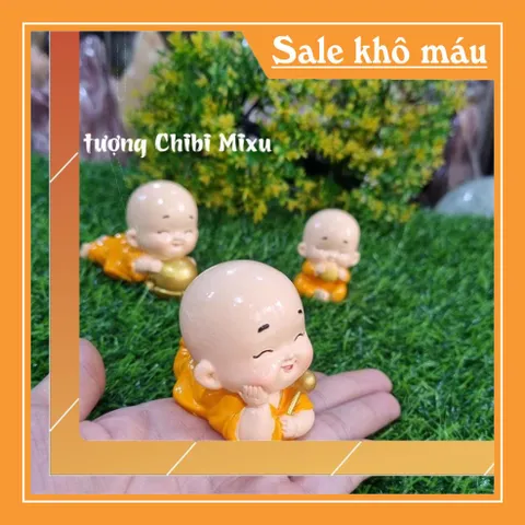 (Áo vàng / áo xanh) Bộ 02 chú tiểu nằm gõ mõ siêu xinh