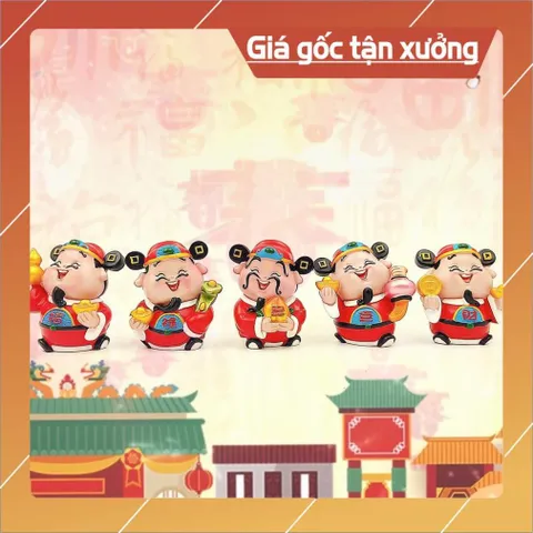 Bộ tượng Thần tài áo đỏ vui vẻ dễ thương phong thủy phát tài