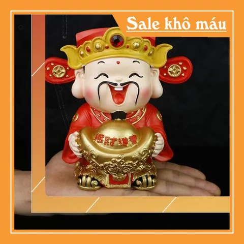 Tượng chibi Thần Tài ôm thỏi vàng 14cm