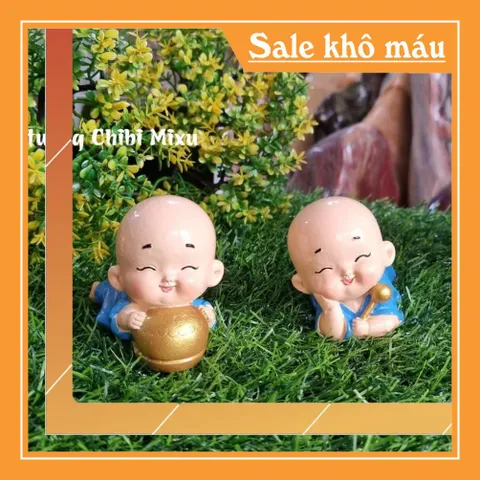 (Áo vàng / áo xanh) Bộ 02 chú tiểu nằm gõ mõ siêu xinh