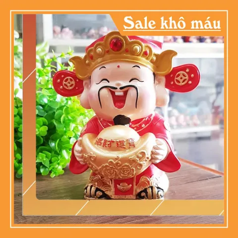 Tượng chibi Thần Tài ôm thỏi vàng 14cm