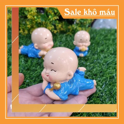 (Áo vàng / áo xanh) Bộ 02 chú tiểu nằm gõ mõ siêu xinh