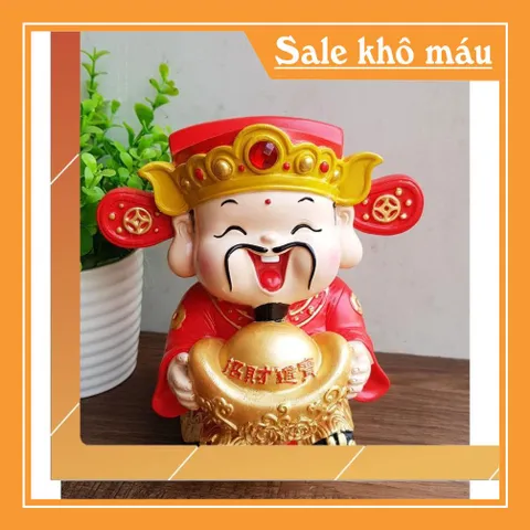 Tượng chibi Thần Tài ôm thỏi vàng 14cm