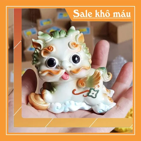 Cặp Kỳ Lân lớn kèm chậu vàng may mắn - màu trắng