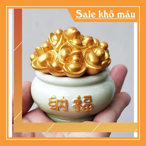 Cặp Kỳ Lân lớn kèm chậu vàng may mắn - màu trắng