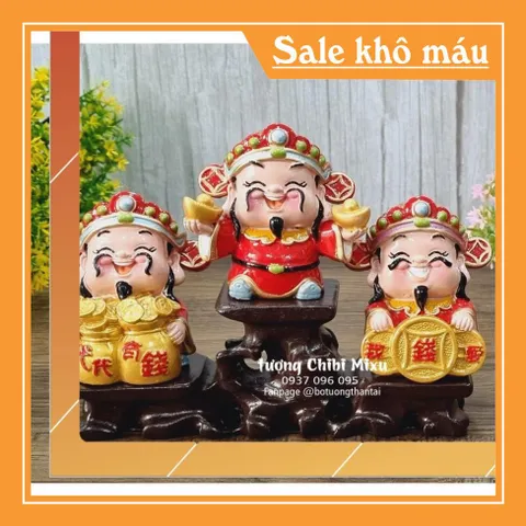 (Nhiều mẫu) Bộ 03 tượng Thần Tài 7cm cao cấp kèm đế tam cấp vuông nhỏ