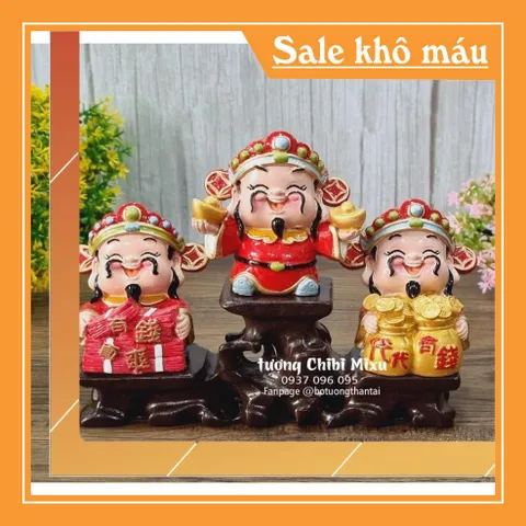 (Nhiều mẫu) Bộ 03 tượng Thần Tài 7cm cao cấp kèm đế tam cấp vuông nhỏ