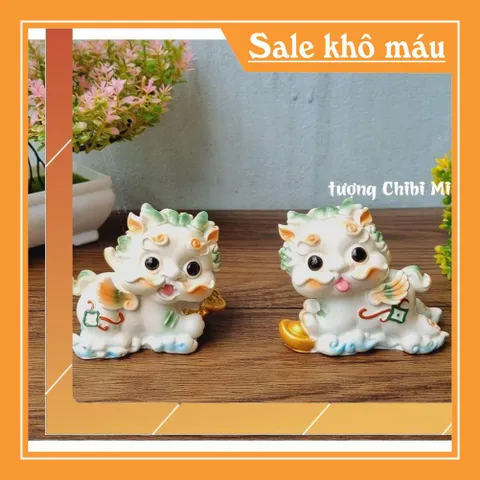 Cặp Kỳ Lân lớn kèm chậu vàng may mắn - màu trắng