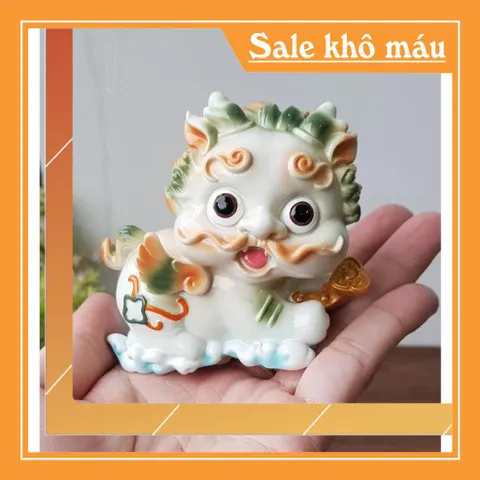 Cặp Kỳ Lân lớn kèm chậu vàng may mắn - màu trắng