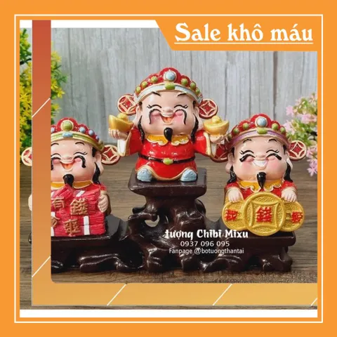 (Nhiều mẫu) Bộ 03 tượng Thần Tài 7cm cao cấp kèm đế tam cấp vuông nhỏ