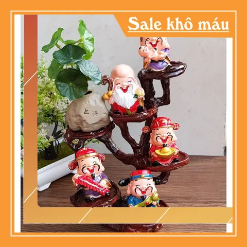 Bộ tượng Ngũ Phúc cao cấp kèm chậu cây và chân đế đứng 6 ô