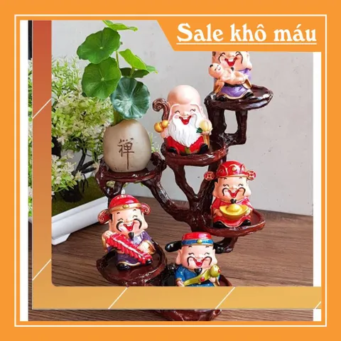 Bộ tượng Ngũ Phúc cao cấp kèm chậu cây và chân đế đứng 6 ô