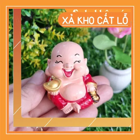 Bộ đôi tượng Thần Tài - Thổ Địa cầm thòi vàng 6cm