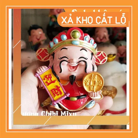 Tượng chibi Thần Tài 7cm - mẫu cầm đồng tiền vàng chiêu tài may mắn