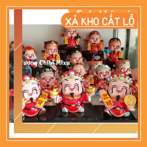 Tượng chibi Thần Tài 7cm - mẫu cầm đồng tiền vàng chiêu tài may mắn
