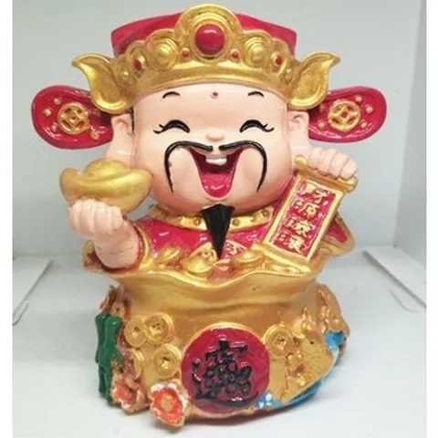 Tượng ông thần tài ngồi chậu châu báu cao 14 cm