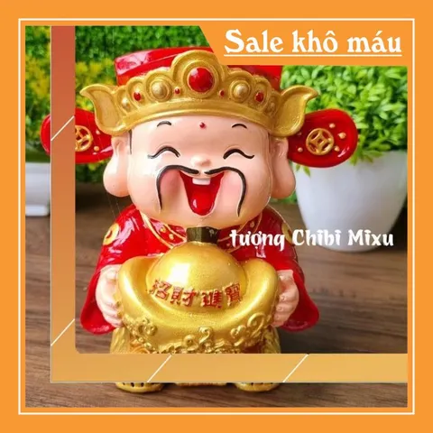 Tượng chibi Thần Tài 14cm đặc ruột - Thỏi vàng may mắn