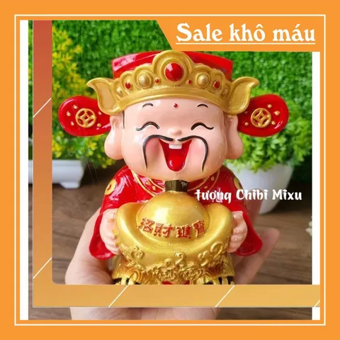 Tượng chibi Thần Tài 14cm đặc ruột - Thỏi vàng may mắn