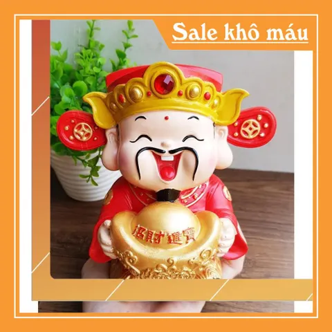 Tượng chibi Thần Tài 14cm đặc ruột - Thỏi vàng may mắn