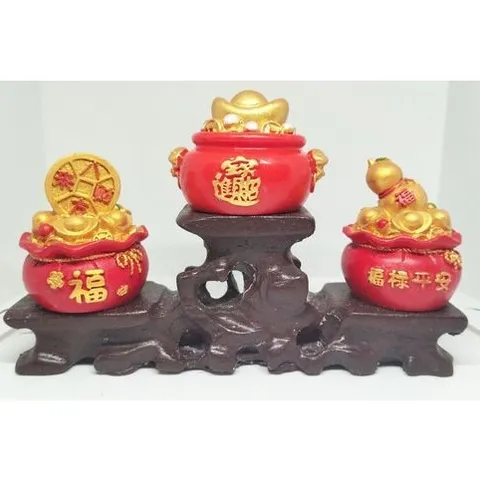 Bộ 3 chậu vàng bạc châu báu kèm đế tam cấp phong thủy tài lôc