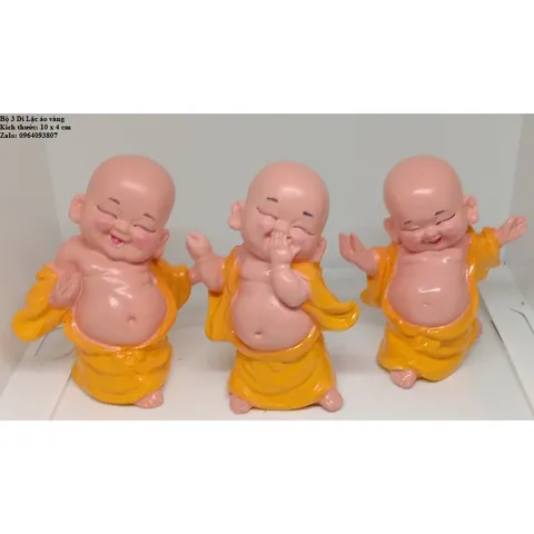 Bộ 3 tượng phật Di Lặc hoan hỉ áo vàng phong thủy