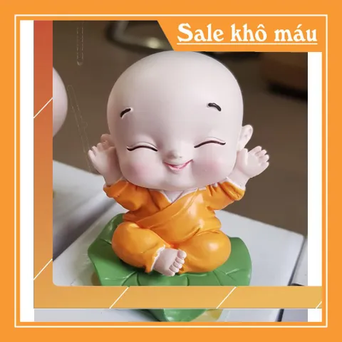 Bộ 08 tượng chú tiểu lá sen kèm chân đế ngang 8 ô