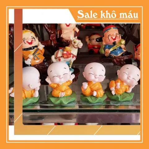 Bộ 08 tượng chú tiểu lá sen kèm chân đế ngang 8 ô